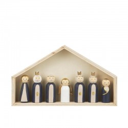 Christmas crib w/7 wooden figures hand painted