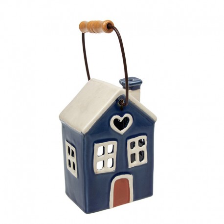 Hordozható kerámia lámpás ház Heart dark blue