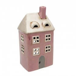 Village Pottery Tall Pink House Tealight
