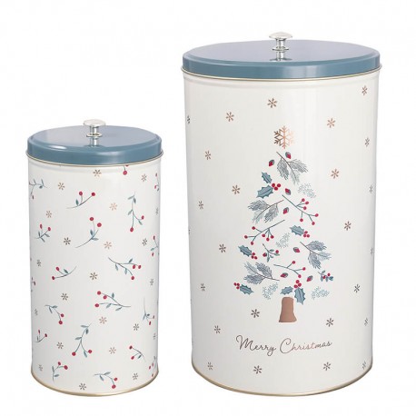 Fém tárolódoboz szett Lucie Xmas white 2 db